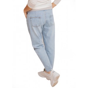 Мом джинсы для беременных (низ рубчик) Голубые